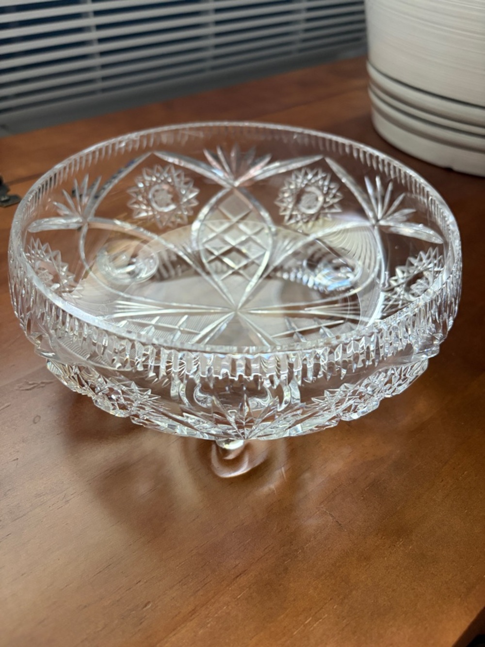 Vintage Cut Glass Compote Bowl - Clear Crystal Pattern
